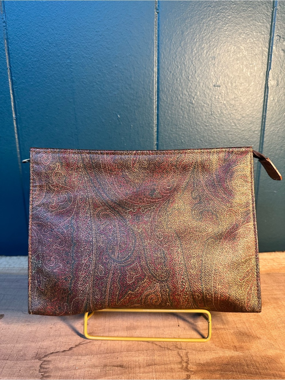Vintage Etro Milano Paisley Coated Canvas Zip Pouch Clutch Made in Italy.